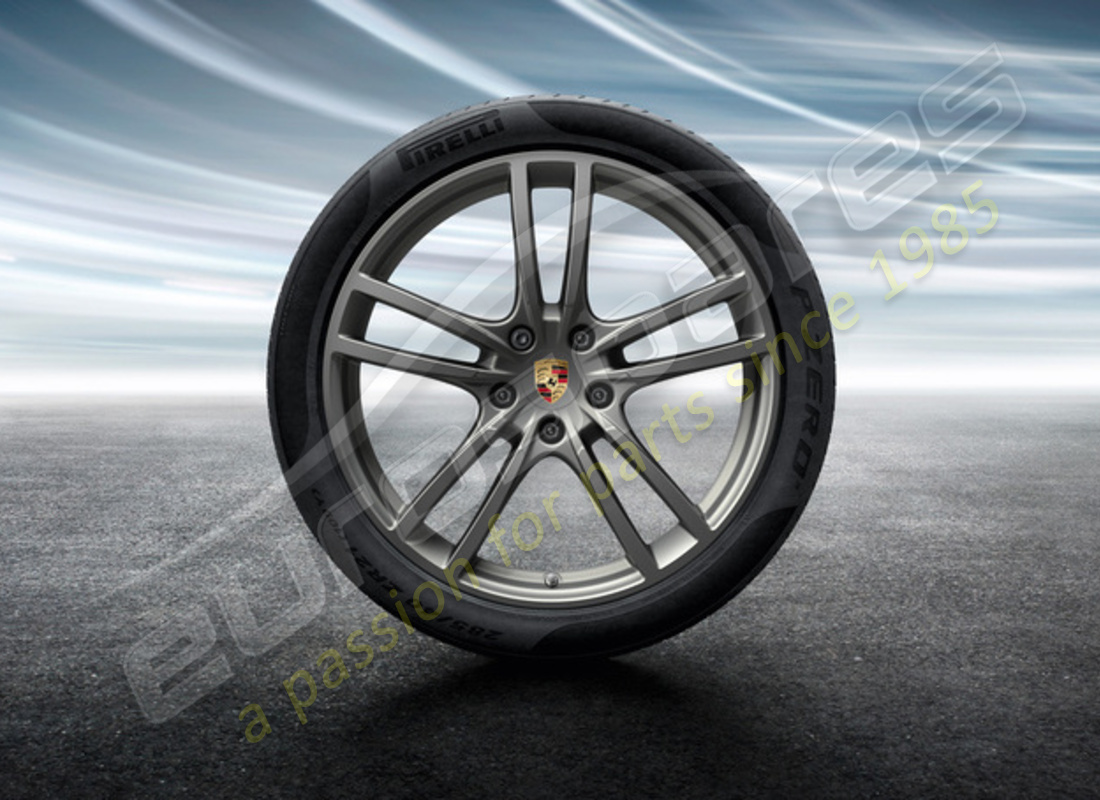 nuovo set di ruote e pneumatici estivi da porsche 21 pollici cayenne turbo design - verniciato in platino (satinato-lucido). numero parte 9y0044640g (1)