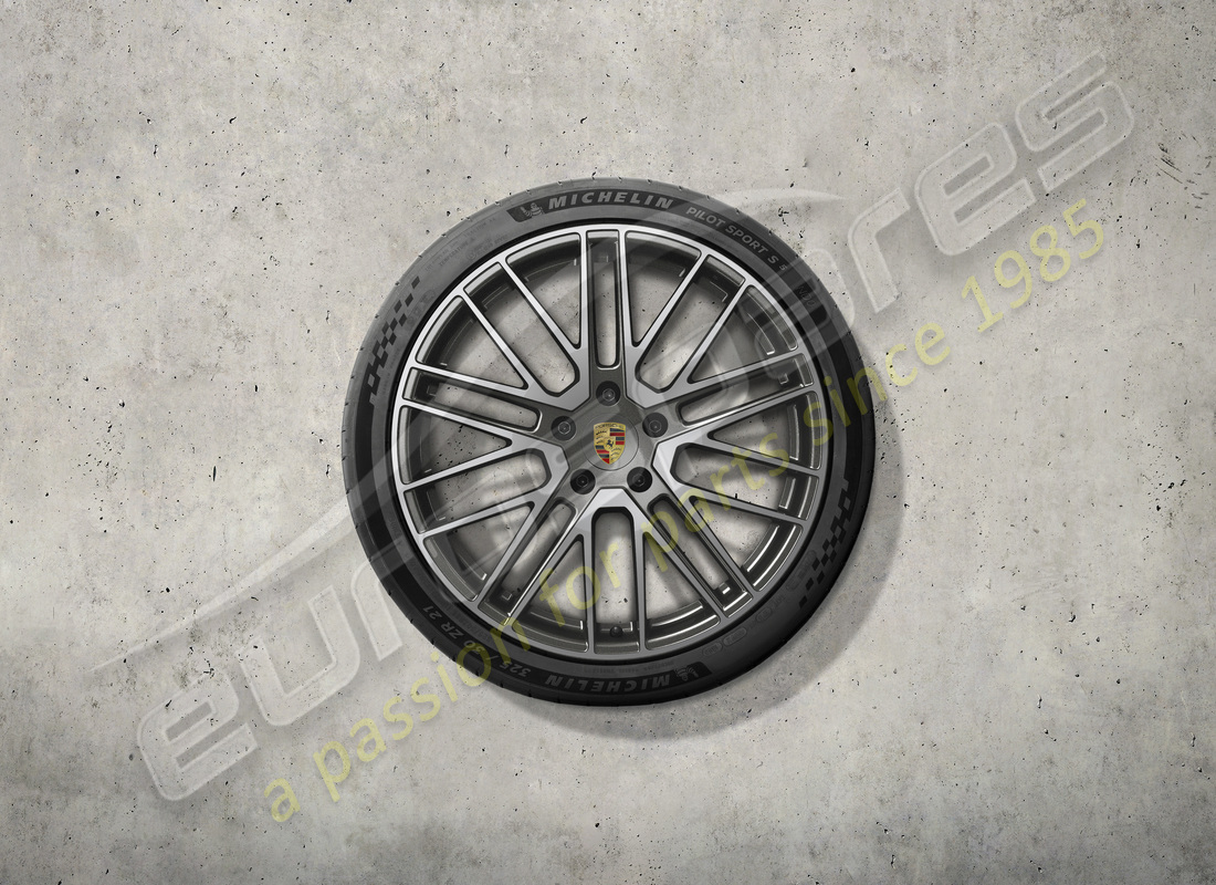 nuovo porsche 21-inch set ruote e pneumatici estivi turbo design - colore titanio. numero parte 976044660k (2)