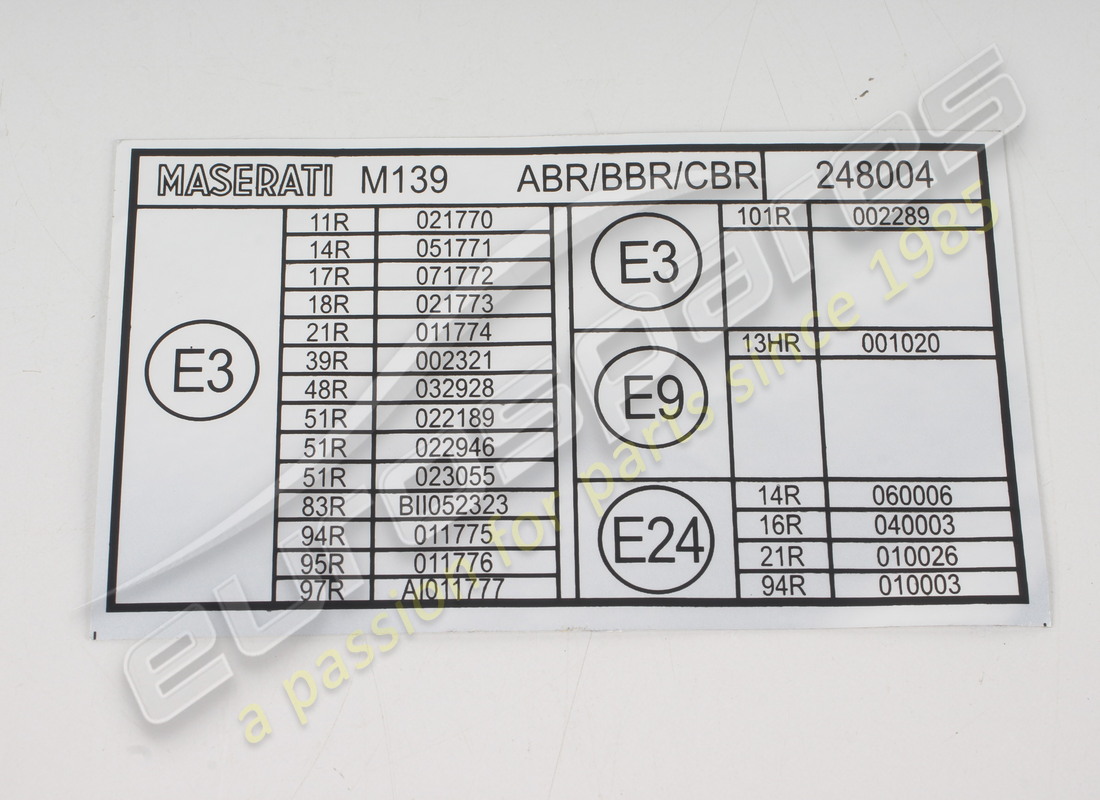 nuova targa normativa ece maserati. numero parte 248004 (1)