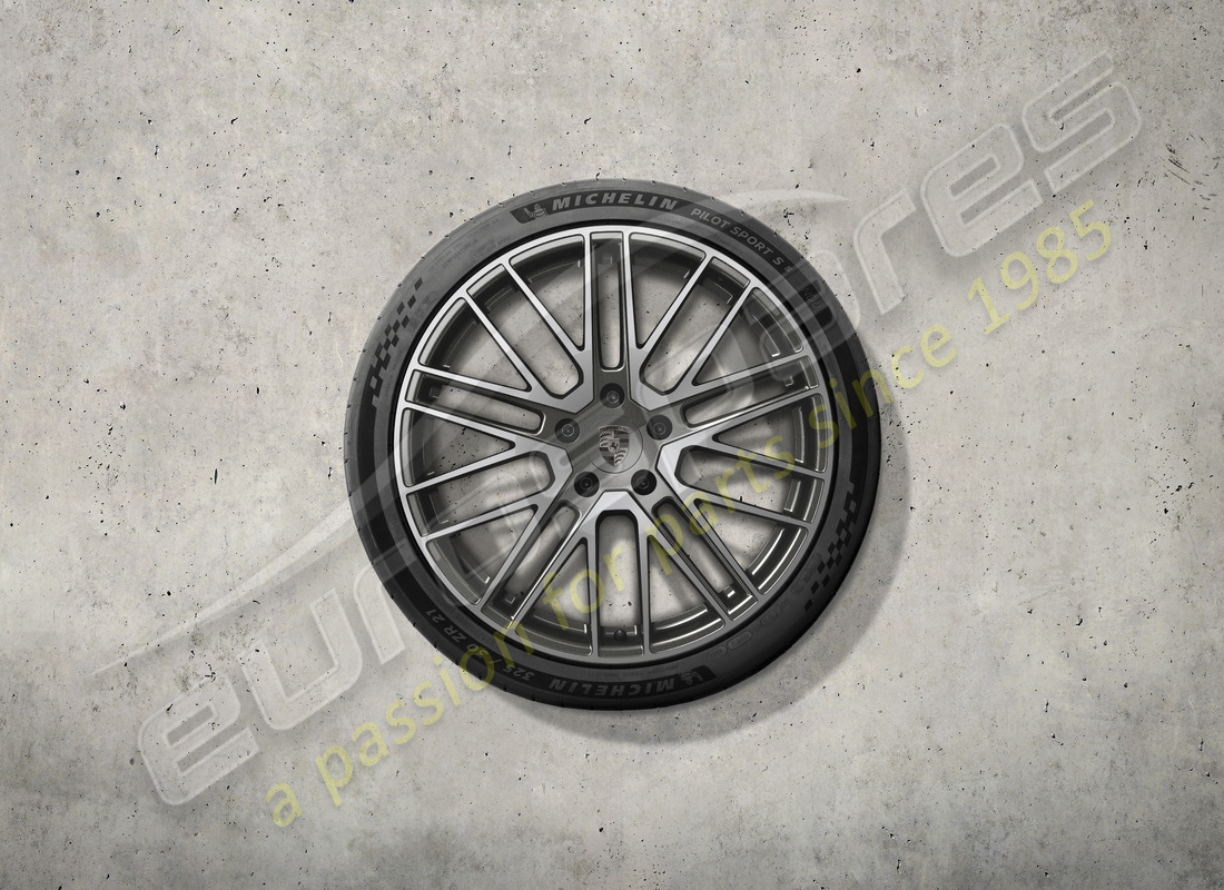 nuovo porsche 21-inch set ruote e pneumatici estivi turbo design - colore titanio. numero parte 976044660k (1)