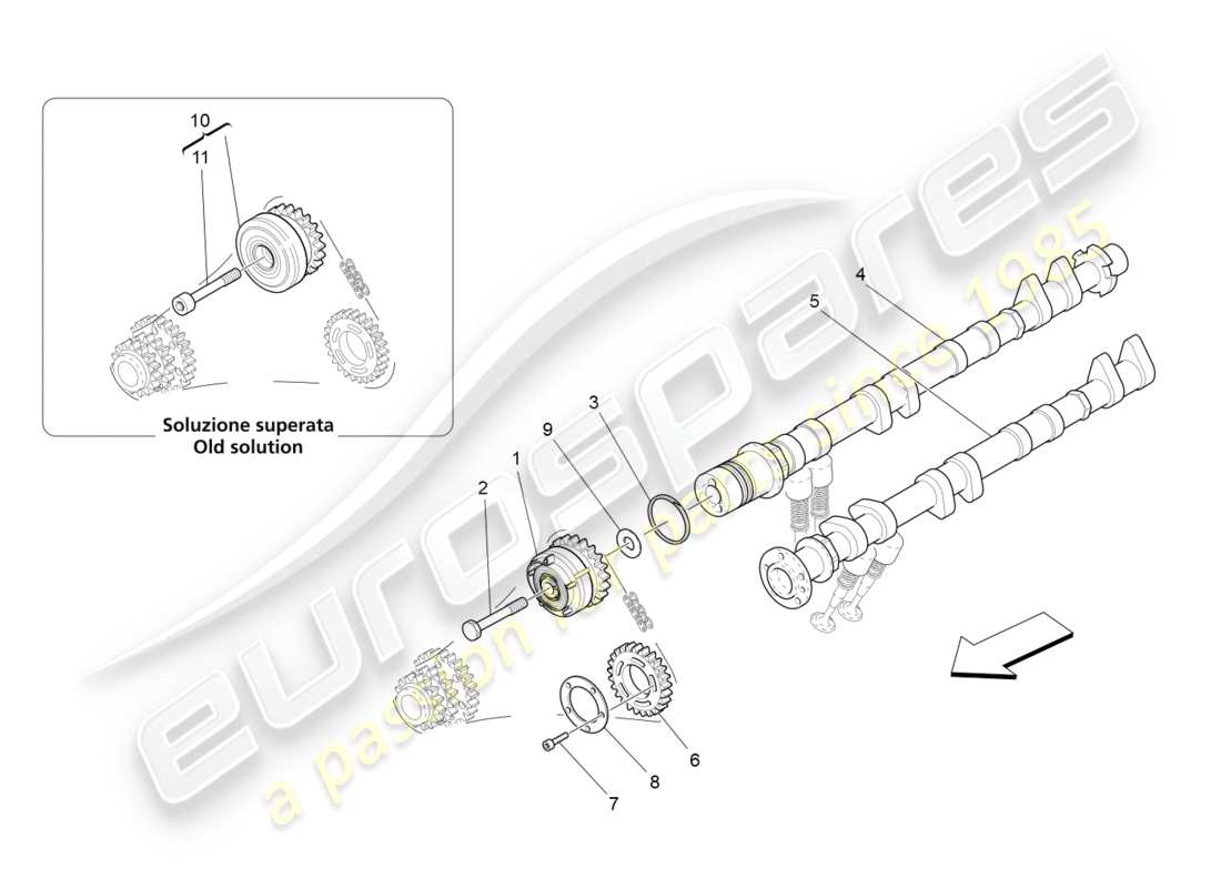 maserati granturismo (2011) diagramma delle parti degli alberi a camme della testata sinistra