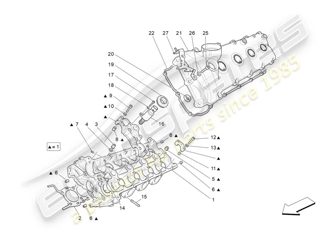 maserati granturismo s (2018) diagramma delle parti della testata del cilindro sinistra