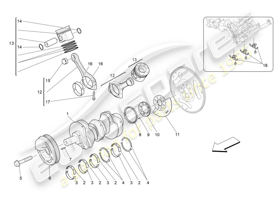 maserati qtp 3.0 tds v6 275hp (2015) diagramma delle parti del meccanismo a manovella