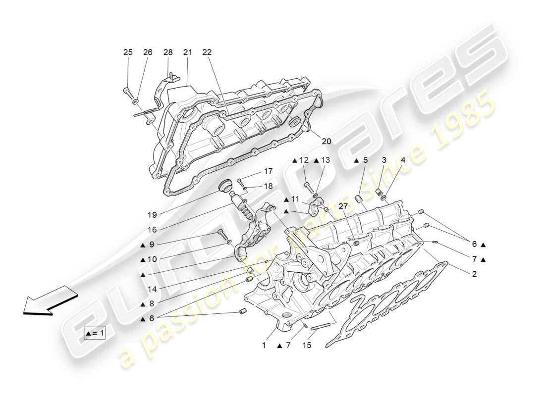 maserati granturismo s (2018) schema delle parti della testata destra
