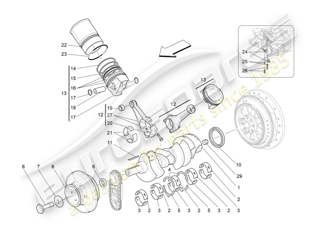 maserati granturismo (2011) diagramma delle parti del meccanismo a manovella