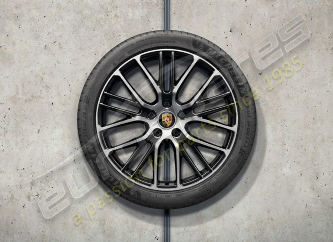 nuovo porsche 21 pollici esclusivo design sportivo set di ruote e pneumatici estivi - verniciati in nero (lucido). numero parte 971044665s (1)