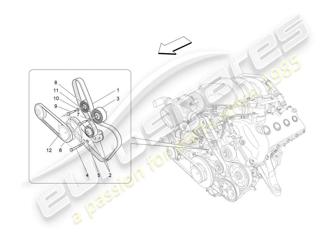 maserati granturismo (2009) diagramma delle parti delle cinghie dei dispositivi ausiliari