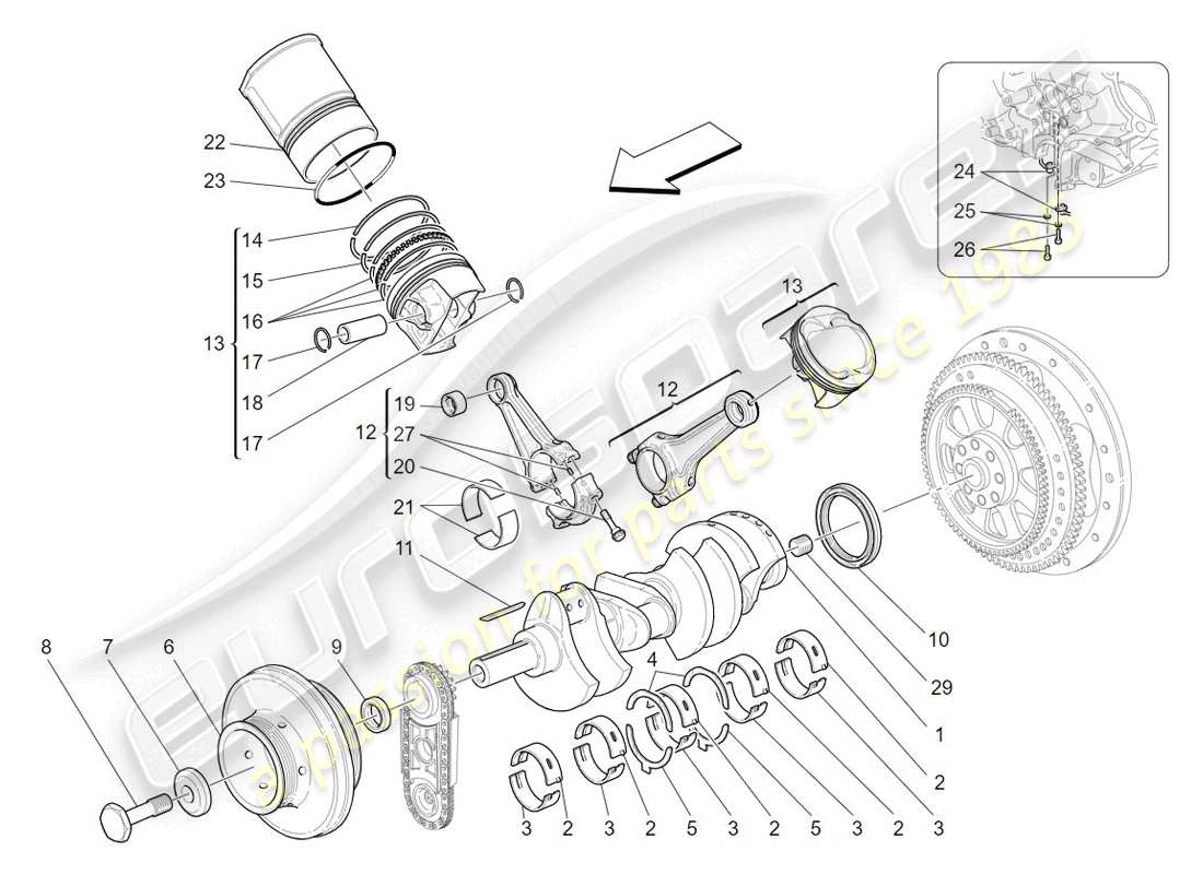 maserati granturismo (2009) diagramma delle parti del meccanismo a manovella