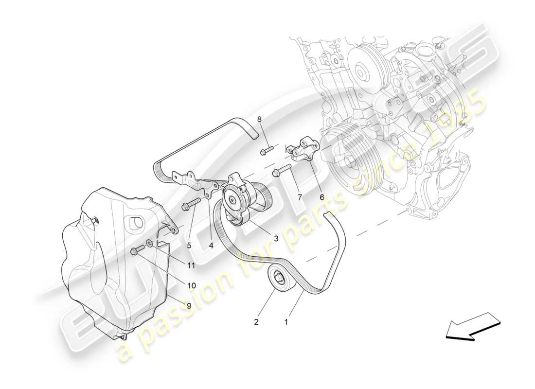 maserati qtp 3.0 tds v6 275hp (2015) diagramma delle parti delle cinghie dei dispositivi ausiliari