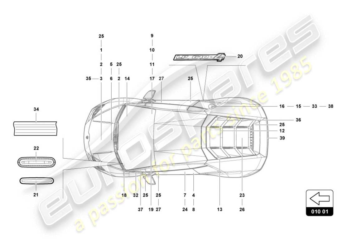 lamborghini lp580-2 coupe (2016) iscrizioni/caratteri diagramma delle parti