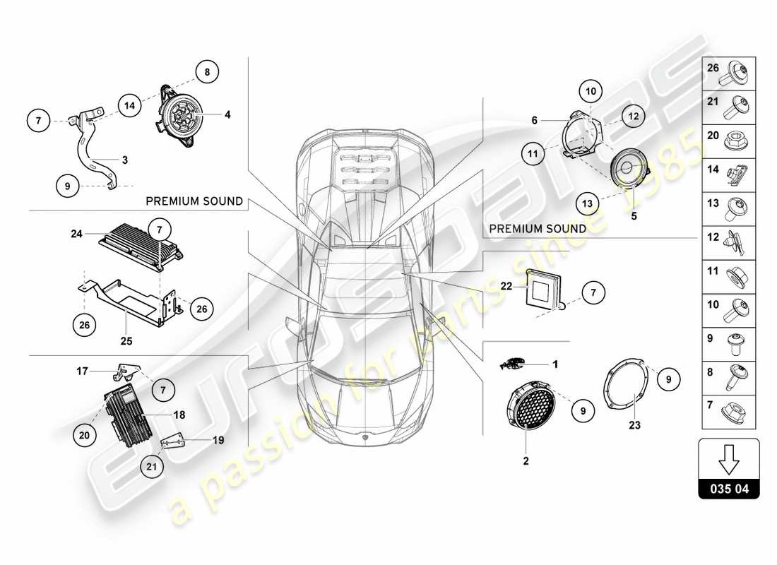 lamborghini 2017 (lp610-4 spyder) schema delle parti dell'unità radio