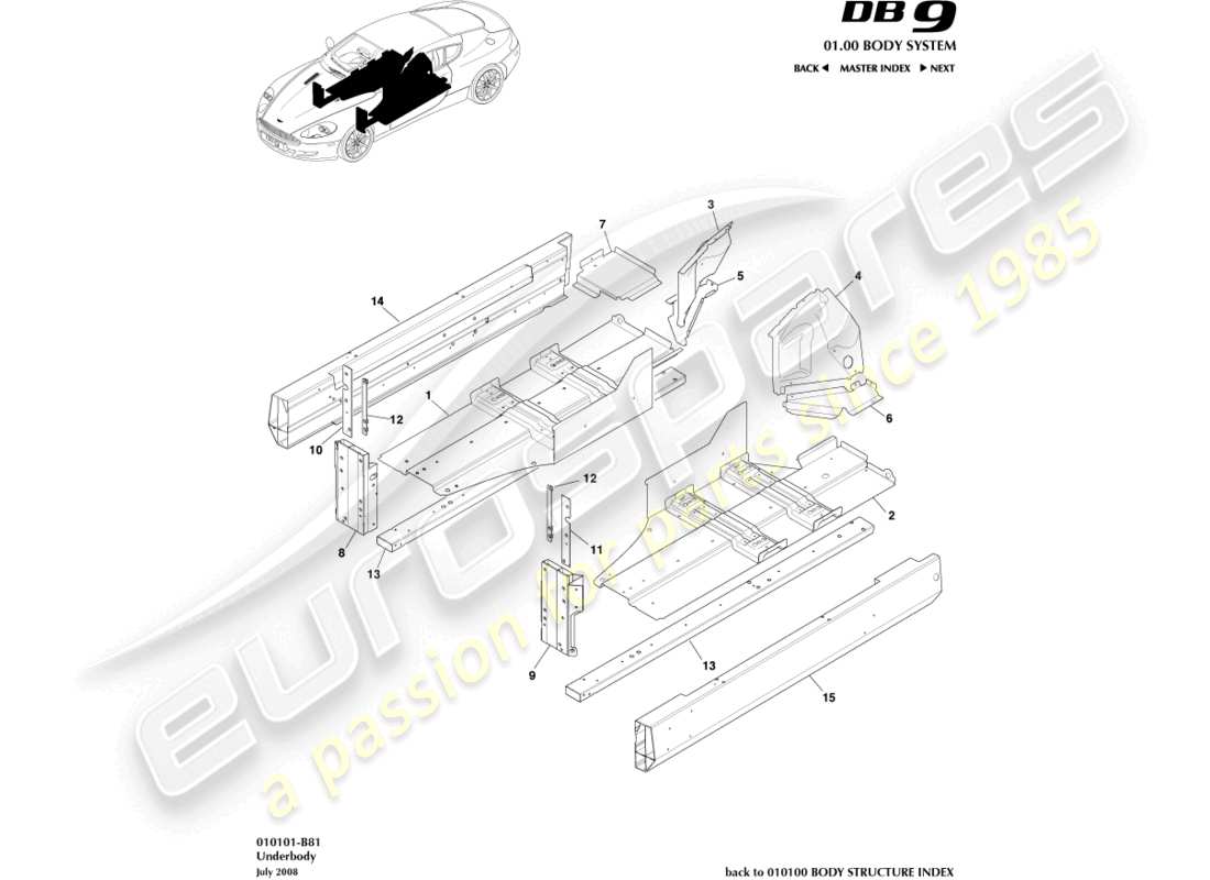 aston martin db9 (2007) sottoscocca schema delle parti